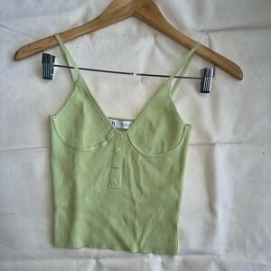Zara Ribbed Knit Pistachio Green Underbust Fitted Tank Top Small